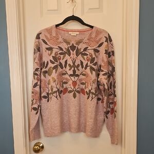 Boden Pink Floral Embroidered Crewneck Sweater